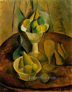  1908 Oil Painting - Compotiers fruits et verre 1908 Cubism